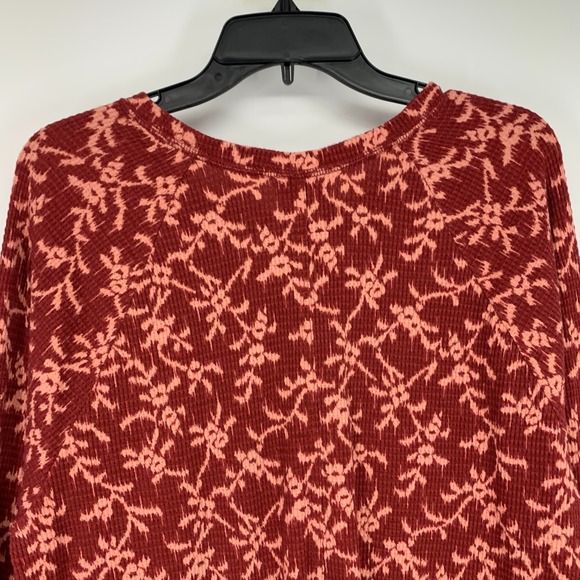 Knox Rose Top Womens Plus Size 1X Red Floral Long Sleeve Thermal Waffle Knit NWT - Picture 7 of 8